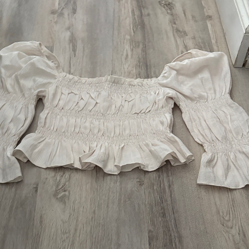 Chic Cream Smocked Women's Blouse